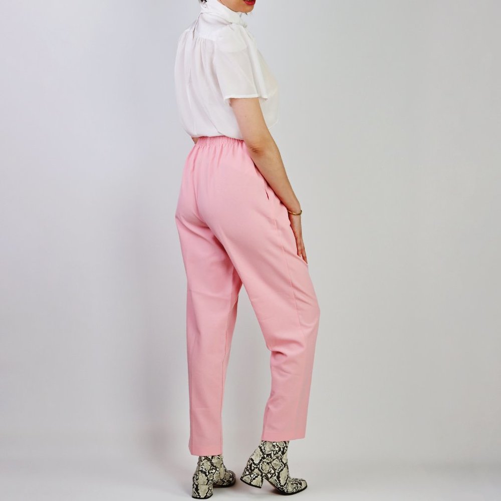Super Pink Pleated Pressed Pants M Retro High Rise Mom Polyester Pinup Femme